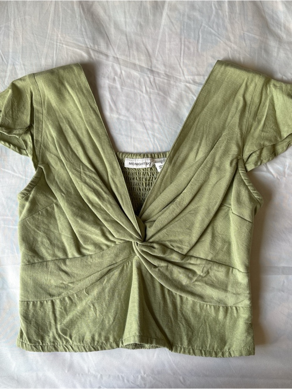 Y2K Olive Green Twist-Front Women's Top